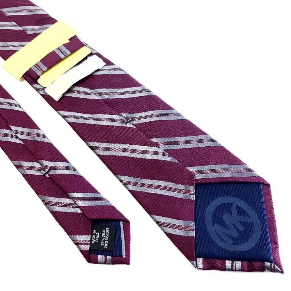 Michael Kors Silk Tie Woven‎ Striped Maroon Red Skinny